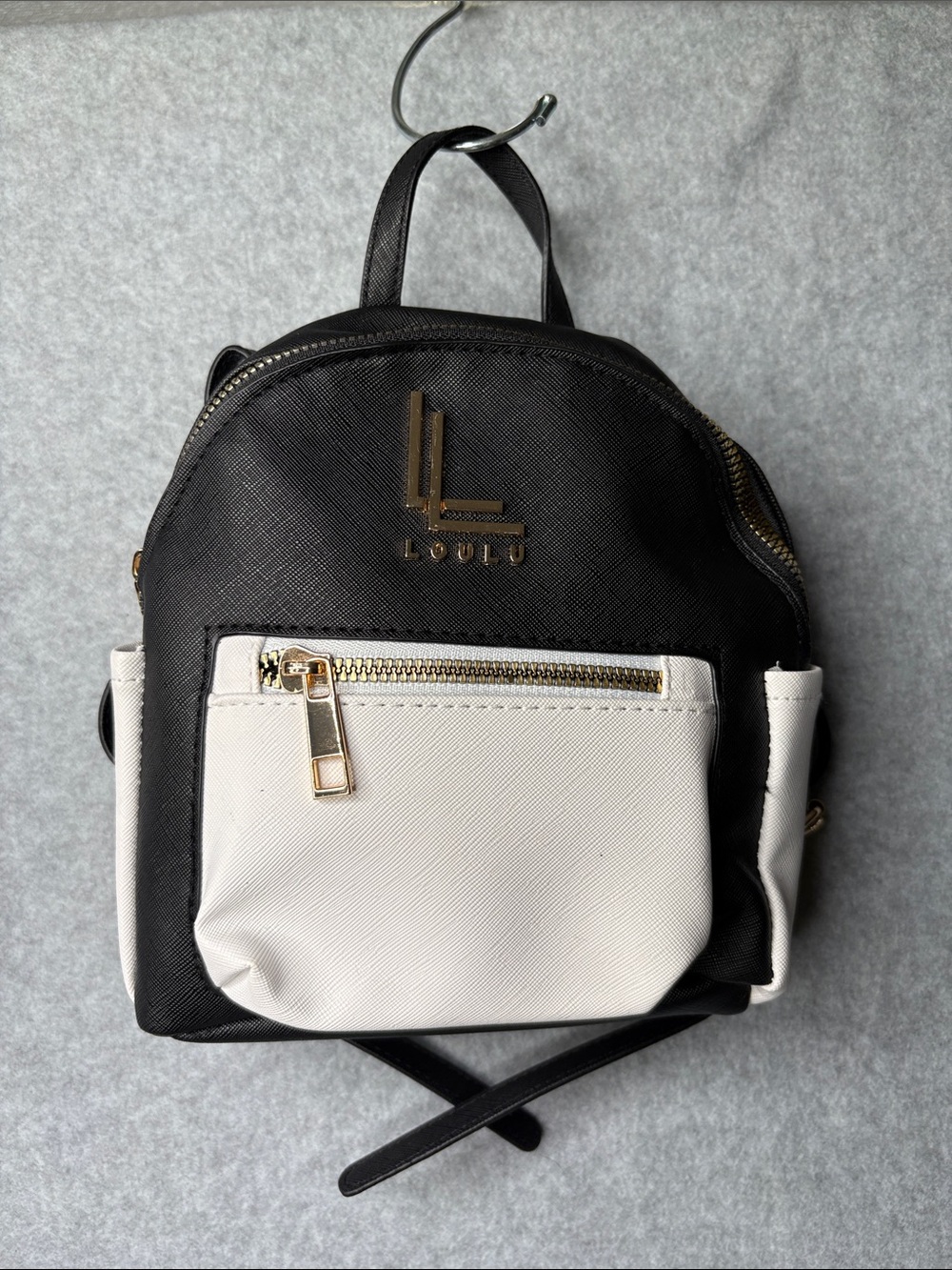 Luvru Black & White Mini Backpack with Front Zip Pocket